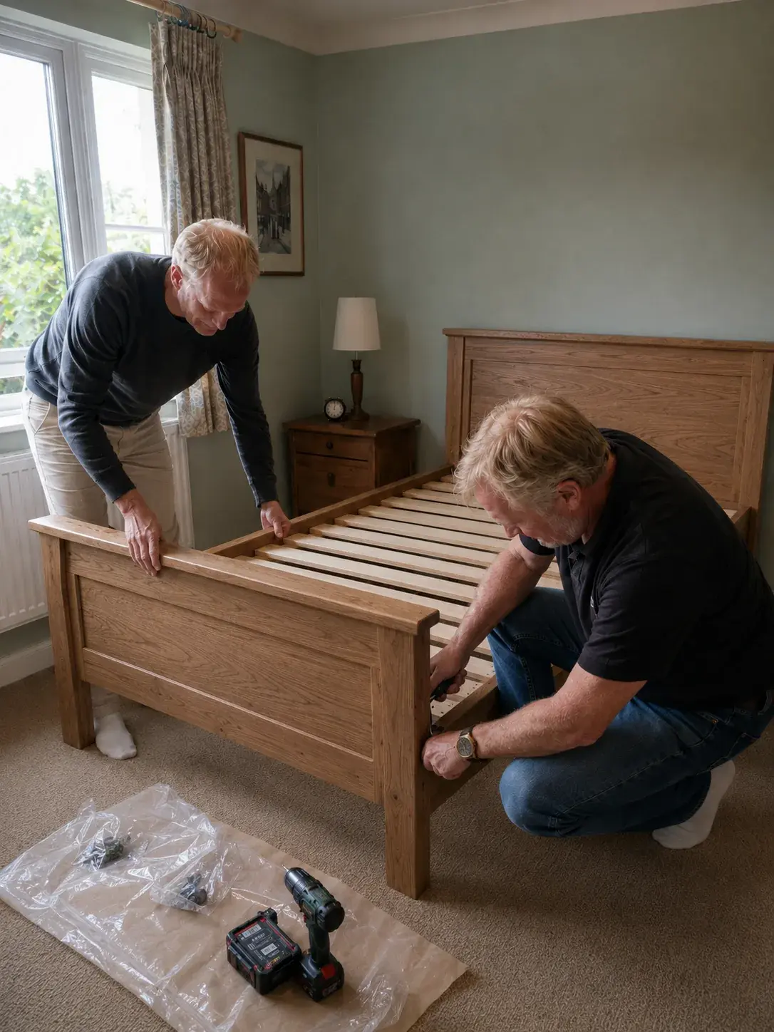 Job's of Oxted team member assembling furniture in a customer's home.