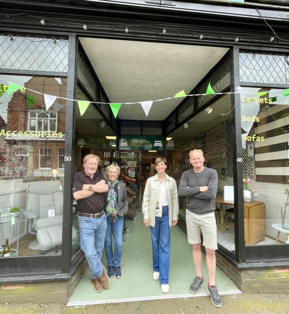 Today's partners outside the Job's shop at 46–50 Station Road West.